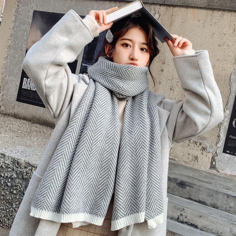Long Knitted Herringbone Scarf