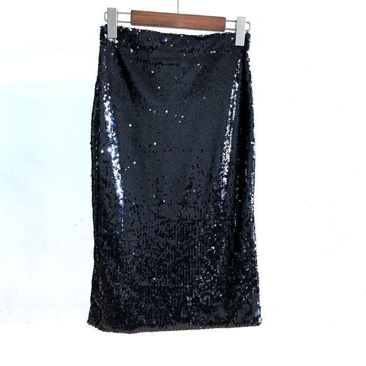 Elastic Waistband Sequined Hip Skirt