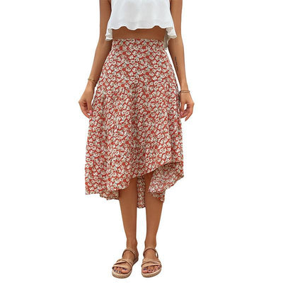 Wine Red Floral Print Skirt