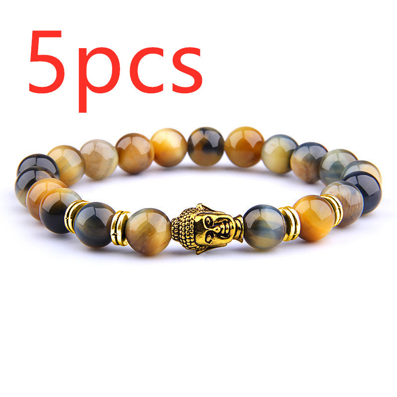 Buddha Head & Tiger's Eye Charm Bead Bracelet