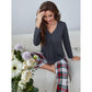 Solid Color Long Sleeve Top and Plaid Bottoms Pajama Set