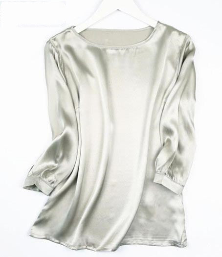 Lantern Sleeve Silkworm Pearl Satin Shirt