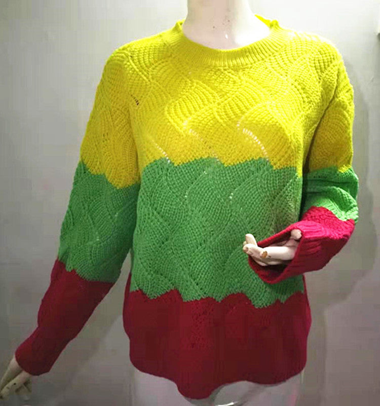Loose Knit Tri-color Cotton Sweater