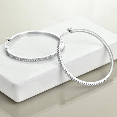 925 Silver/White Gold Plated 40mm Hoop Earrings
