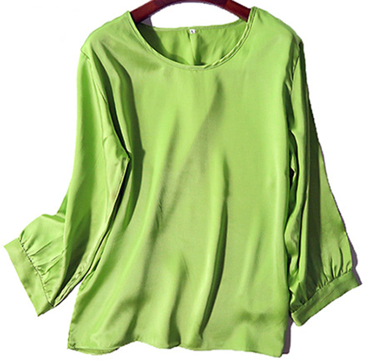 Lantern Sleeve Silkworm Pearl Satin Shirt