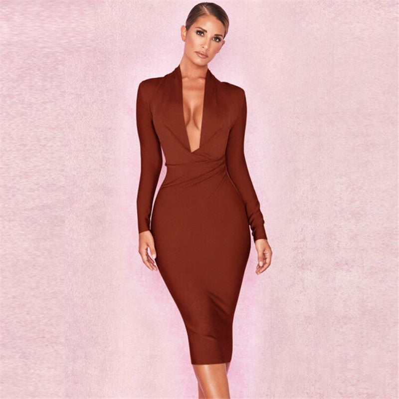 Solid Color V-neck Dress