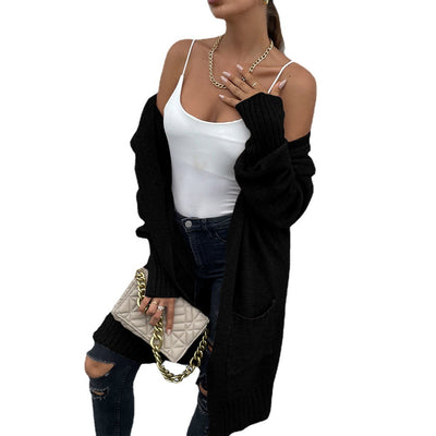 Long Loose Fitted Knitted Sweater with Pockets
