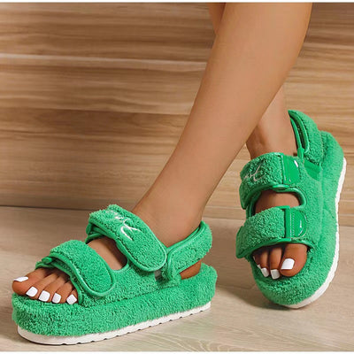 Velcro Plush Platform Sandals
