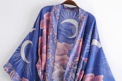 Loose Belted Moon Print Cardigan Women's Kimono