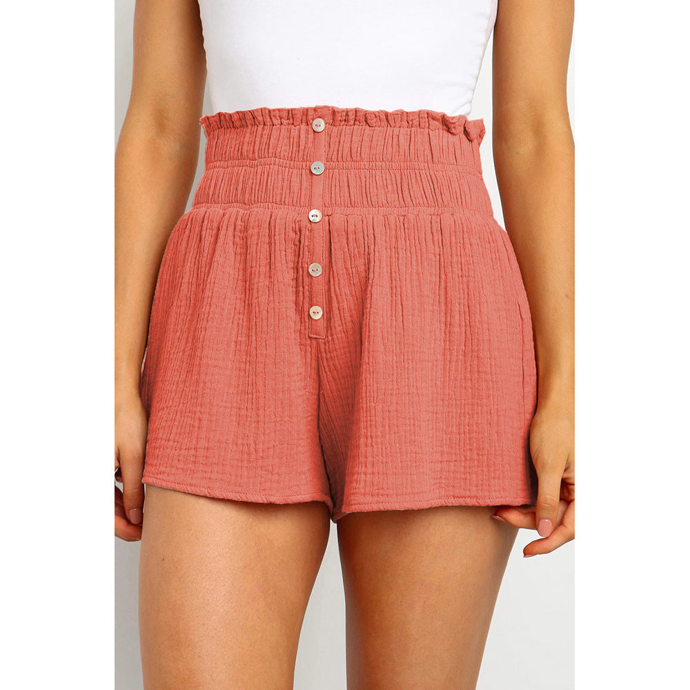 Solid Color High-waisted Button-embellished Straight-leg Pants (Plus Sizes)