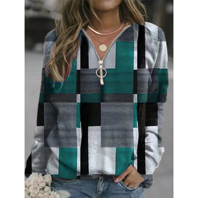 Hipster Block  Zip V-neck Shirt (up to 5XL)