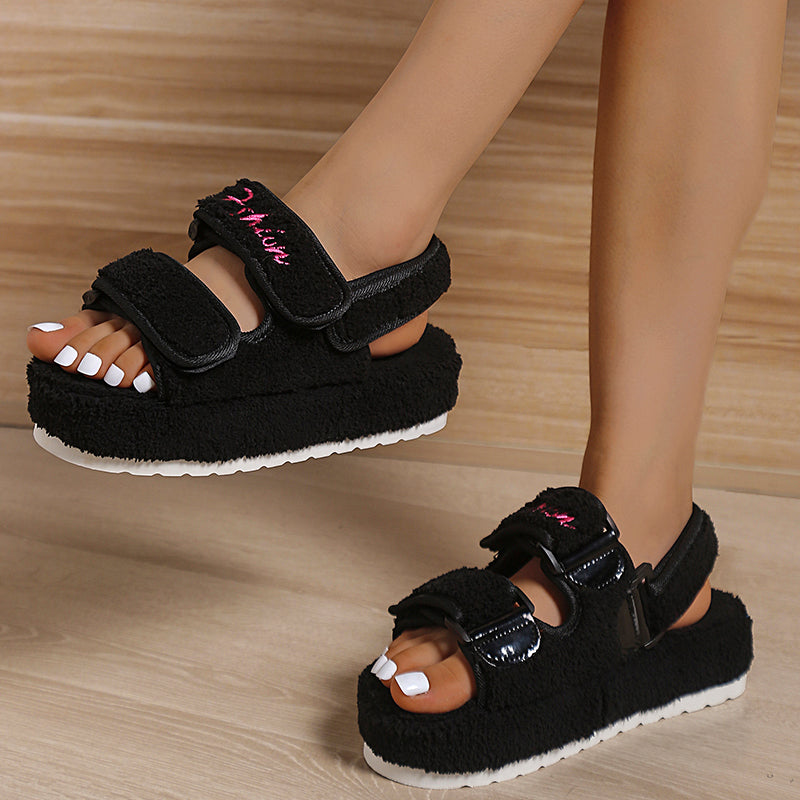 Velcro Plush Platform Sandals