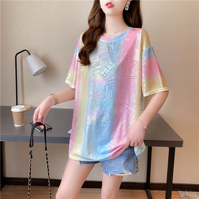 Loose Fitting Shiny Tie-dye Shirt