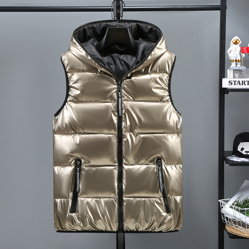 Shiny Down Cotton Vest w/Hood (up to 6XL)