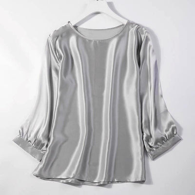 Lantern Sleeve Silkworm Pearl Satin Shirt