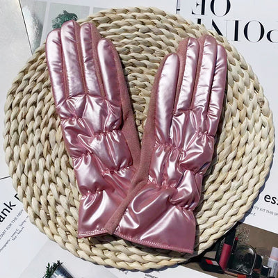Shiny Suede Waterproof Down Riding Gloves