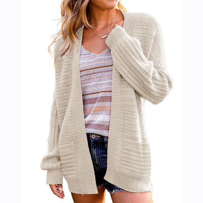 Lantern Sleeve Open Front Sweater w/Pockets