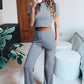 Ribbed Crop T-Shirt and Wide Leg Pants Two Piece Set
