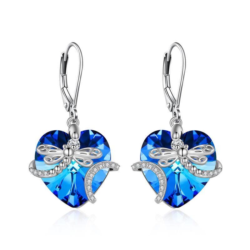 925 Sterling Silver Dragonfly Crystal Pendant Earrings