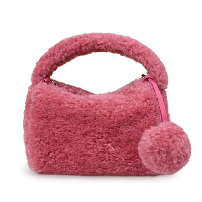 Fluffy Mini Purse w/Pom on Zipper String