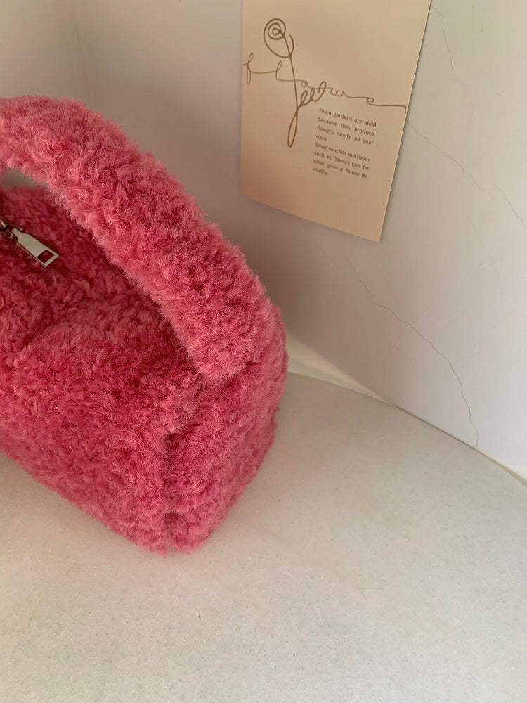 Fluffy Mini Purse w/Pom on Zipper String