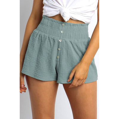 Solid Color High-waisted Button-embellished Straight-leg Pants (Plus Sizes)